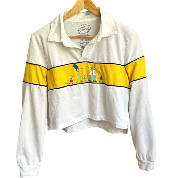 ✨3 for $18 ✨ White and Yellow The Simpsons Long Sleeve Cropped shirt - Picture 1 of 7